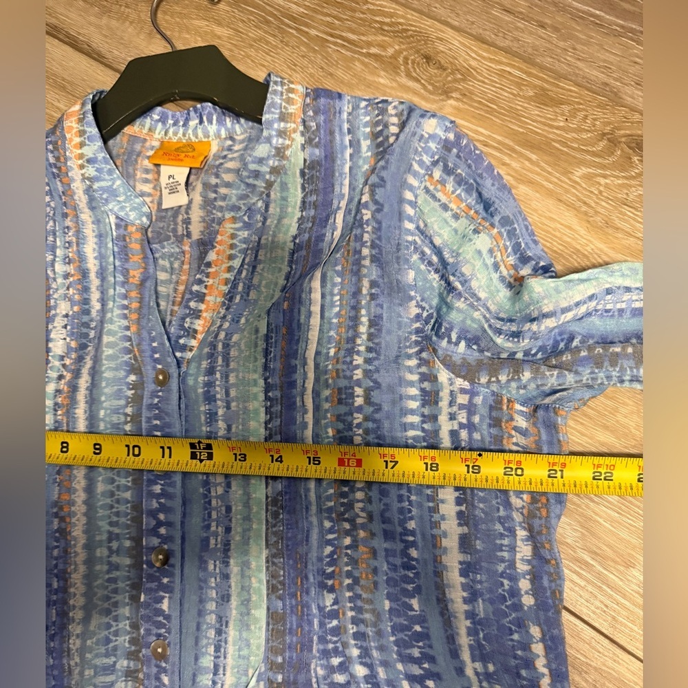 #5) Ruby Rd. Blue And Orange Patterned Button Up … - image 5